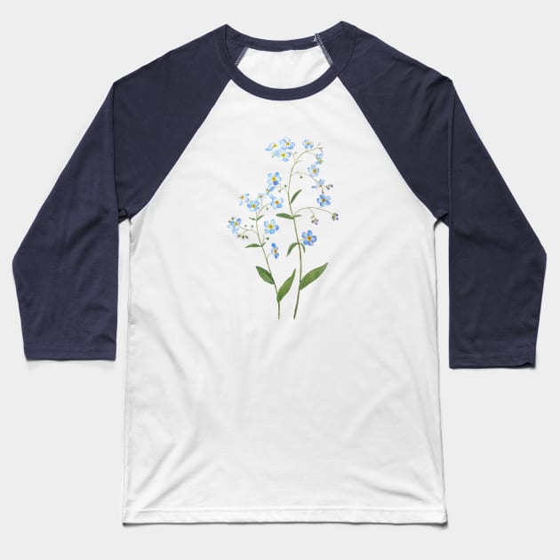 blue forget me not flowers 2021 watercolor Baseball T-Shirt by colorandcolor